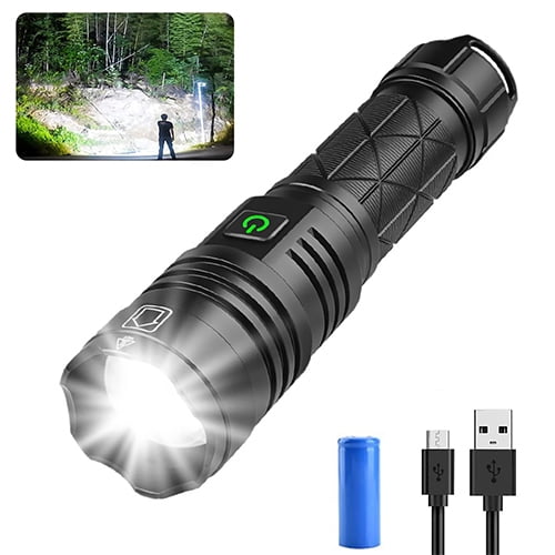 wsiiroon Rechargeable LED Flashlight High Lumen Battery Powered - Powerful  220,000 Lumens Super Bright Flashlights, Zoomable Long Handheld Tactical