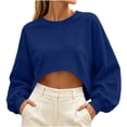 thumbnail image 3 of Women's Loose Fit Long Sleeve Round Neck Solid Color Sweater Pullover Comfy Cozy Casual Daily Wear Winter Warm | CSEONE,Navy L, 3 of 6