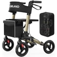 thumbnail image 1 of Andadores plegables HOMLAND para personas mayores con asiento, andador con ruedas de altura ajustable, andador con ruedas grandes de 8" para todo terreno, andador liviano de aluminio., 1 of 5