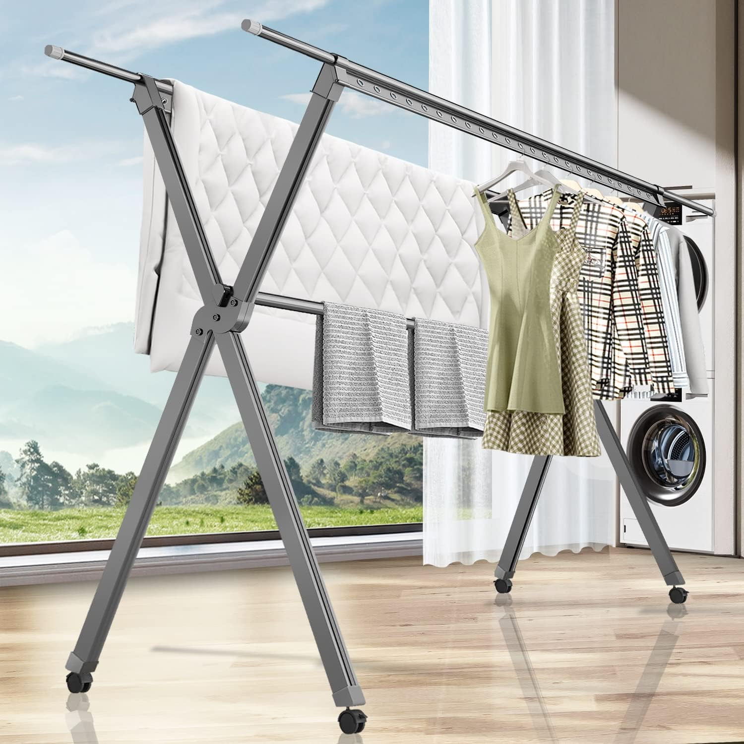 YOUTENG 90 Inches Folding Clothes Drying Rack Indoor OutdoorAluminum