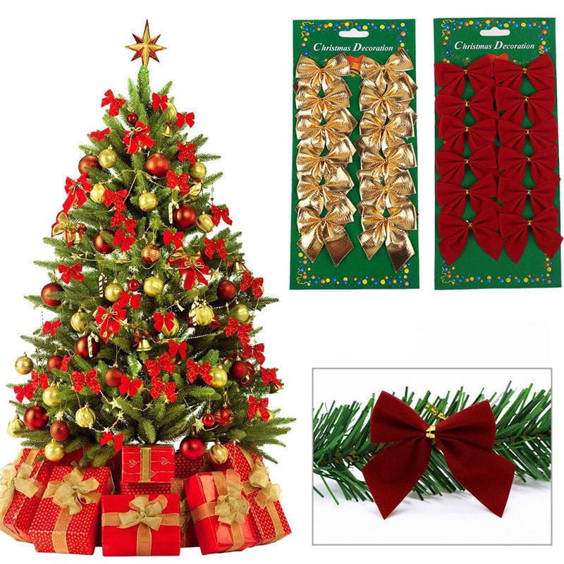 Details about   Christmas Tree Bows Glitter Bow Decoration Baubles Xmas Party Garden Ornament 