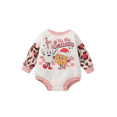 

Meihuida Baby Girls Casual Patchwork Romper Long Sleeve Letter Biscuit Leopard Print Romper