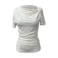 thumbnail image 6 of LWavelet Womens Plus Size One Shoulder Short Sleeve Top Twist Fitted Summer Daily Casual Comfortable Blouse White S, 6 of 7