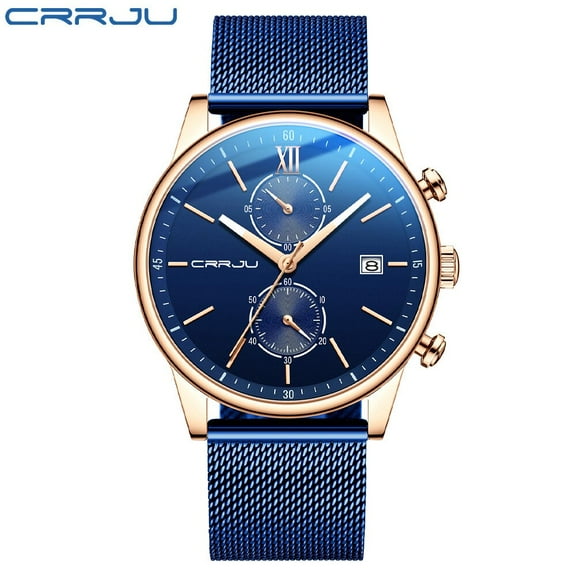 Watches Mens CRRJU Top Brand Stainless Steel Waterproof Clocks Men Watch Military Diving Quartz WristWatch Chronograph