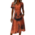 thumbnail image 4 of Womens Halloween Dress Pumpkin Short Sleeve Witch Hat Cute Wrap Dress Spider V Neck Vintage Wedding Guest Dresses 3XL, 4 of 5