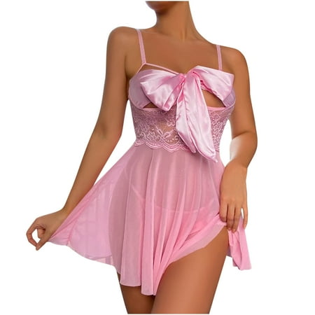 

HAPIMO Women s Nightgown Babydoll Chemises Lingerie Sets Sale Comfy Sleepwear Sexy Fashion Lace Elegant Pajamas Summer Sleeveless Thong Bowknot Mesh Temptation Pink M