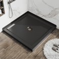 thumbnail image 2 of 36"x36" Shower Base，3.3" Height，Anti-slip Acrylic Center Drain Double Threshold Shower Basin，Black, 2 of 5