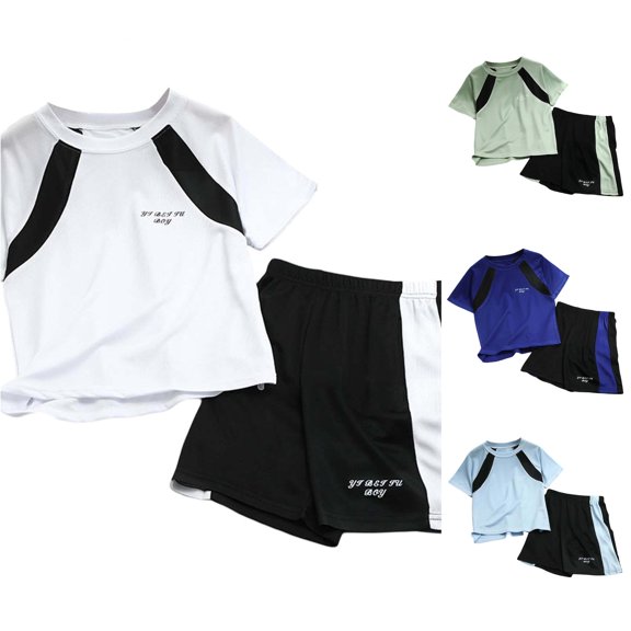 HCYSFG Boys Color Block Outfit Sets 2 Piece Short Raglan Sleeve Crewneck Clothing Sets T Shirt And Shorts Side Stripe Matching Sets
