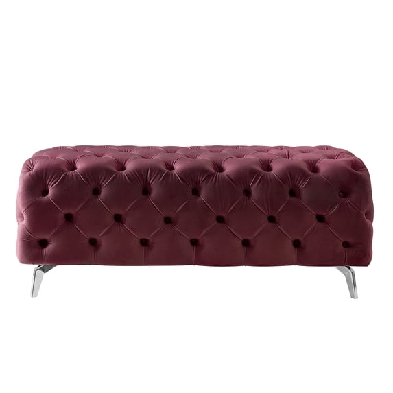 Kepooman 51 Inches Modern Velvet Bedroom Bench, Button-Tufted Upholstered Ottoman End of Bed Bench for Entryway Living Room Bedroom, Red
