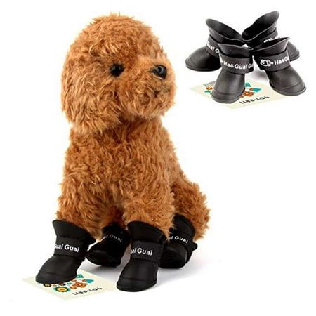 Holiday Clearance 4PCS Dog Puppy Shoes PU Waterproof Pet Rain Boots Anti-Slip Skidproof Elastic Protective Pet