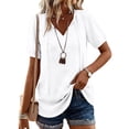 thumbnail image 3 of Women's Short Sleeve Tops Summer V Neck Tshirts Linen Vintage Casual Tees, White M, 3 of 7