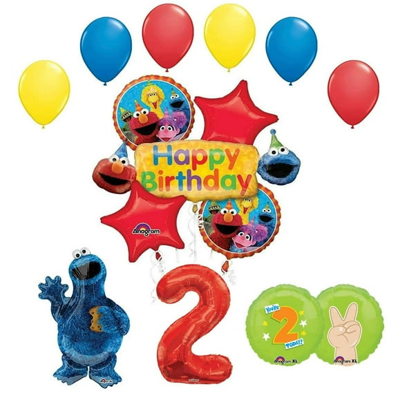Cookie Monster Sesame Street Elmo 2nd Happy Birthday Party Supplies and Balloon Bouquet Decorations