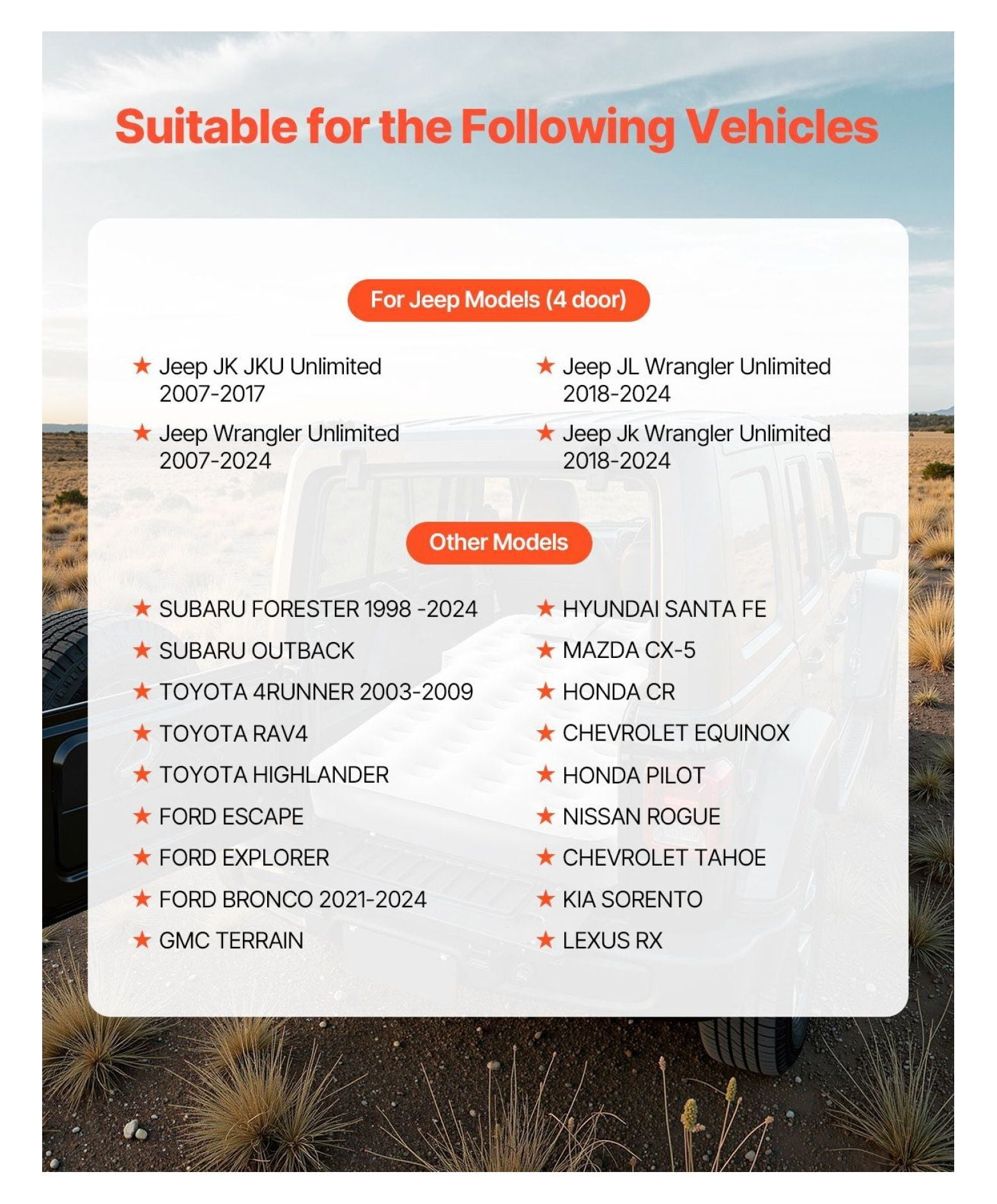 Car Air Mattress, Inflatable Camping Bed with Pump - Toyota 4Runner & Jeep Wrangler Fit - Travel Sleeping Pad