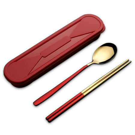

wrea Kitchen Utensils Spoon Fork Chopsticks Set Reusable Students Use Simple Design Travel Accessories with PP Snap-fit Lunch