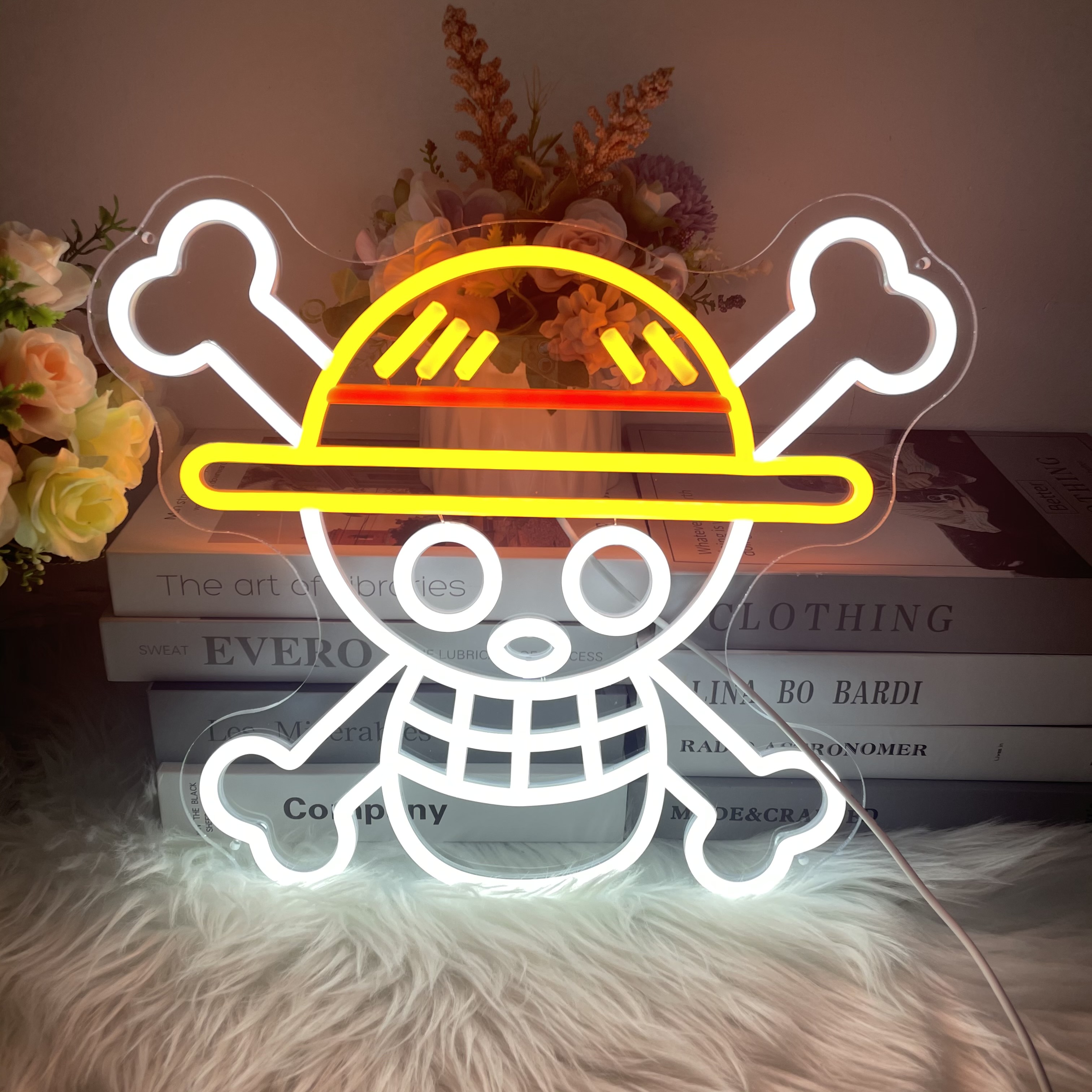 Neonium Anime Skull Neon Sign Custom Anime Skull LED Wall Decor One For Piece Anime Decor Skull Art (Yellow Color)
