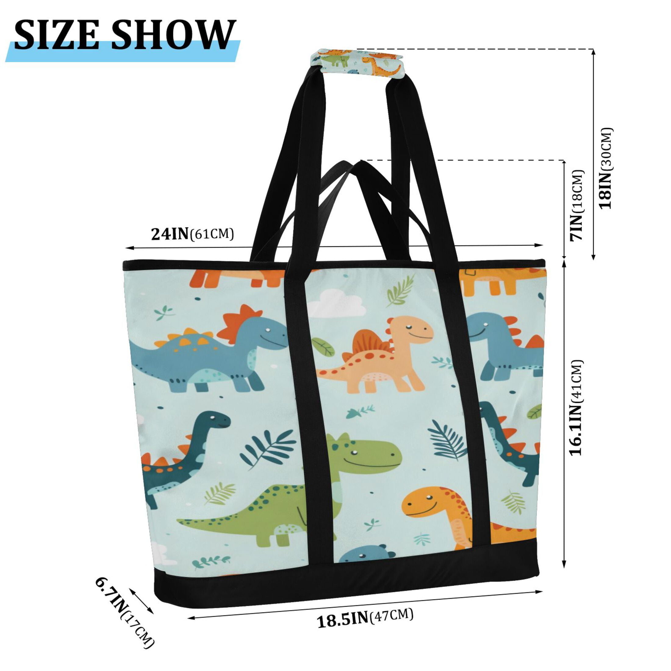 Large Hand-held Ice Pack Picnic Bag Insulation and Refrigeration Suitable for Shopping Picnics and Camping Polychromatic Dinosaur