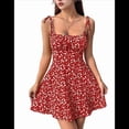 thumbnail image 1 of Vestido Bohemio Floral para Mujer, Mono con Tirantes Finos y Fruncido, Color Rojo, Talla XS, 1 of 9
