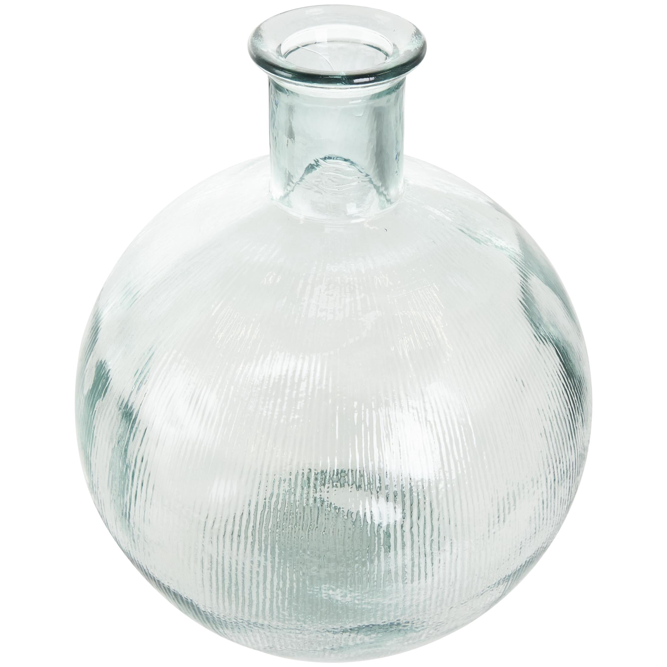 DecMode 17" Handmade Spanish Bottle Neck Ribbed Teal Recycled Glass Vase