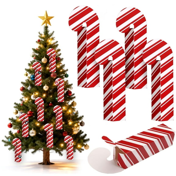 Naler 24 Pcs Christmas Gift Boxes, 9.8 x 2 x 2 Inches Candy Cane Stripe Box with 24 Countdown Stickers, Ideal for Xmas Decor, Party Favor, Countdown Calendar