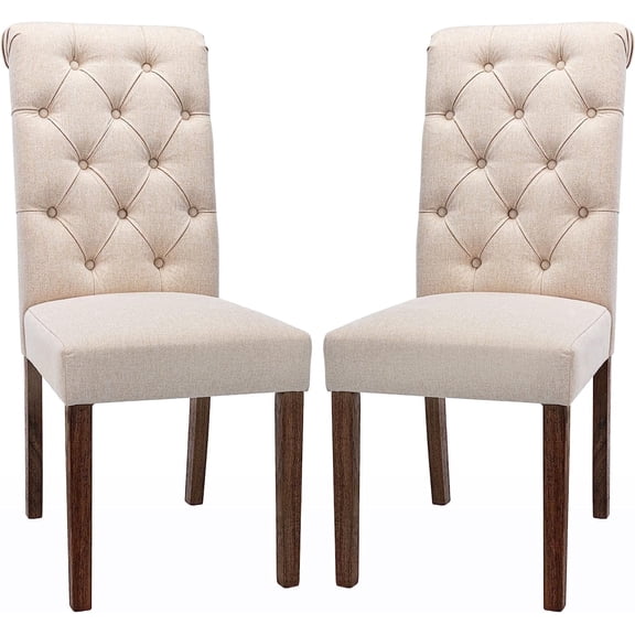 Upholstered Parsons Dining Chairs Set of 2, Button Tufted High Back,Beige