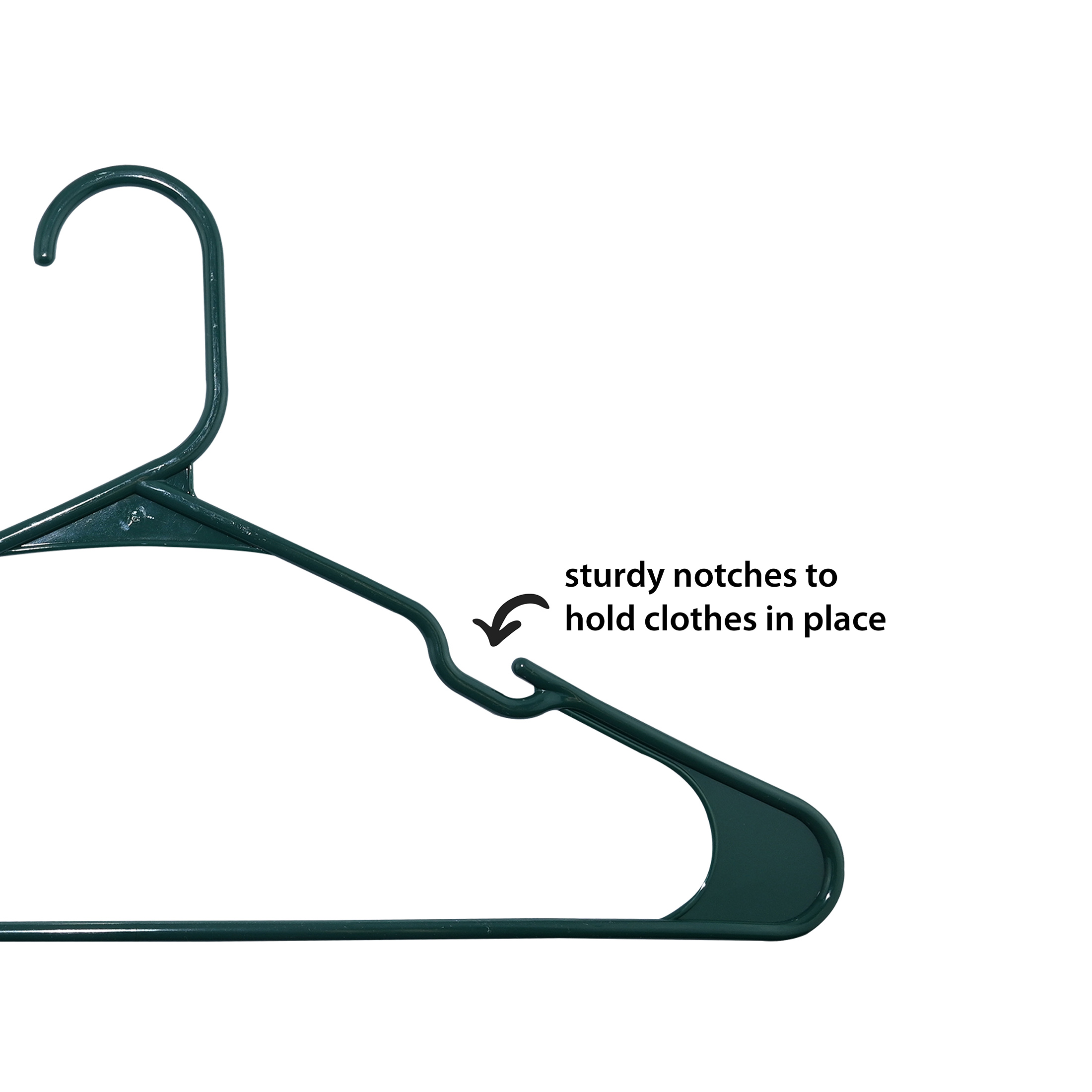 Closetselect Plastic Notched Adult Hangers for Any Clothing Type, Green Blast 100 Count