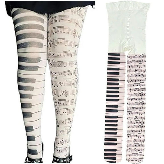 Piano Patterned Stockings Musical Note Print Sheer Hosiery Stretchy Tights JK Style Piano Tights Stockings