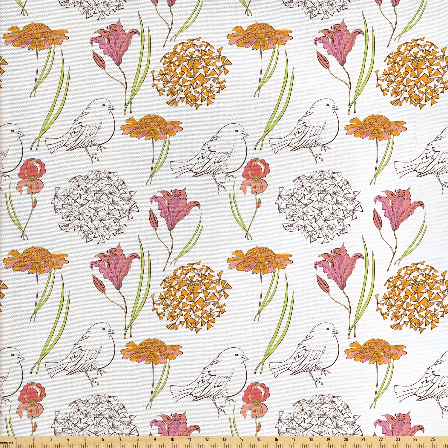Floral Upholstery Fabric by the Yard, Retro Spring Themed Foliage ...
