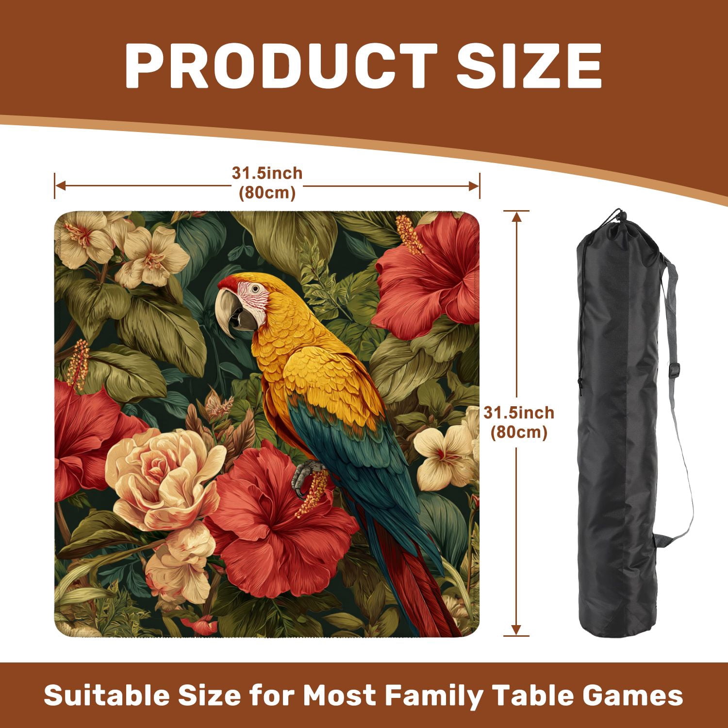 Mahjong Mat 31.5" x 31.5" Tropical Flowers Parrots Seamless Floral Summer For Non-Slip Noise Reduction American Mahjong Tiles Table Cover for Dominoes Poker Card Board Games Gift
