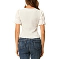 thumbnail image 3 of INSPIRE CHIC Women's Ruffle Tops Round Neck Blouse Puff Sleeve Smock Top XL White, 3 of 6