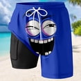 thumbnail image 2 of Telankuip Mens Funny Expression Printing Swim Shorts with Compression Liner and Pocket Elastic Waisted Drawstring Double Layer Swim Trunks Summer Lightweight Quick Drying Board Shorts 6-Blue M, 2 of 3