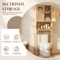 thumbnail image 4 of Hassch Over the Toilet/Washer Cabinet, 66.9" H Tall Bathroom Space Saver with 2 Rattan Doors, Modern Freestanding MDF Storage Organizer with Adjustable Shelf and Open Compartment, Natural, 4 of 10