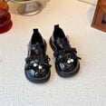 thumbnail image 2 of Girls Mary Jane Shoes Dress Shoes Ruffled Bow Decor PU Dress Flats with Pearl Pendant Non Slip Soft Sole Uniform Shoes for Toddler and Little Girls Daily and Party Wear Black 35, 2 of 5