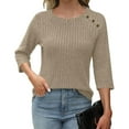 thumbnail image 2 of FAIWAD Sweaters for Women 3/4 Sleeve Crew Neck Button Pullover Loose Casual Lightweight Blouses, 2 of 6