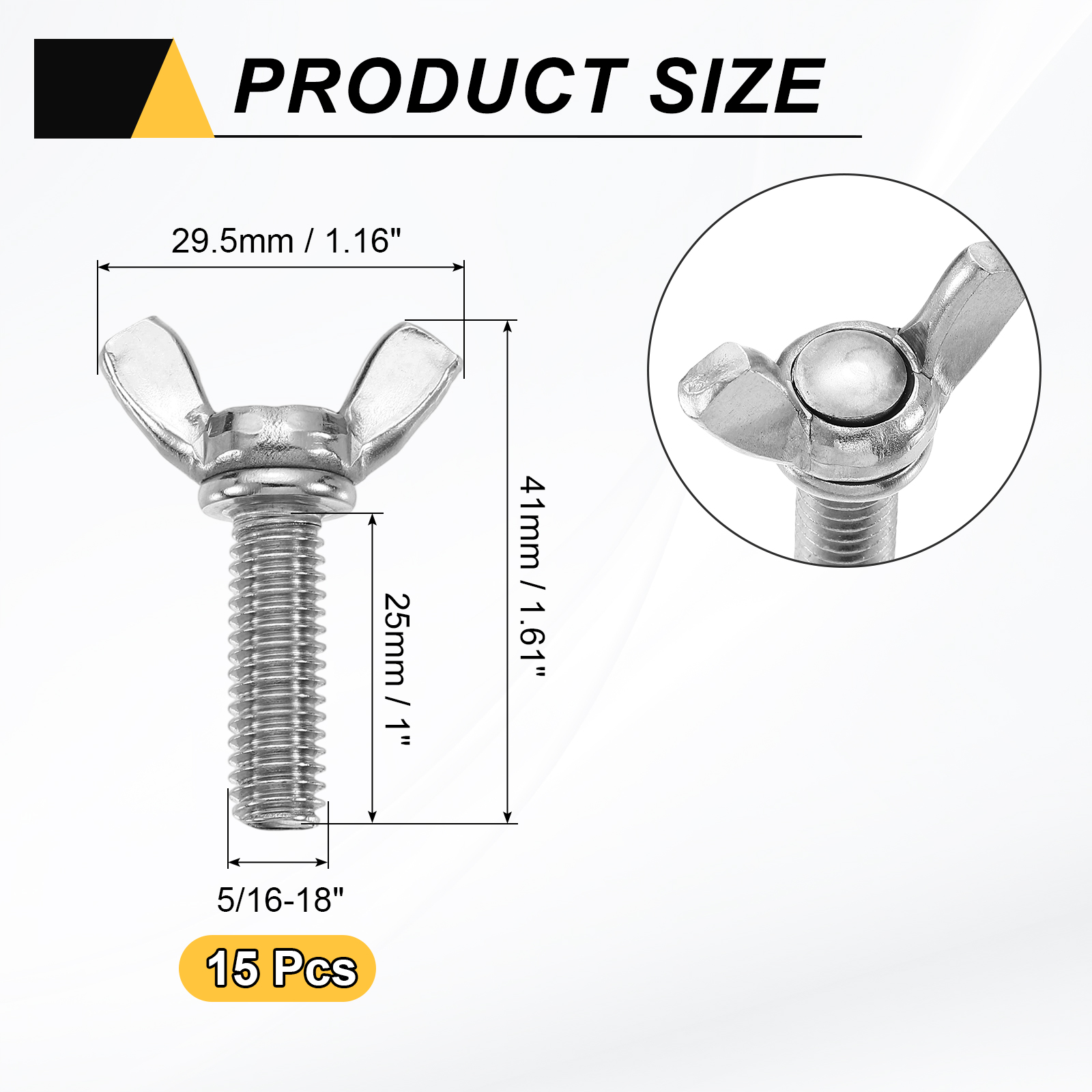 Uxcell 15 Pack 5/16-18" x 1" Wing Butterfly Screw Bolts, 304 Stainless Steel Machine Fastener, Thumb Hand Screws for Electronic Equipment, Silver Tone