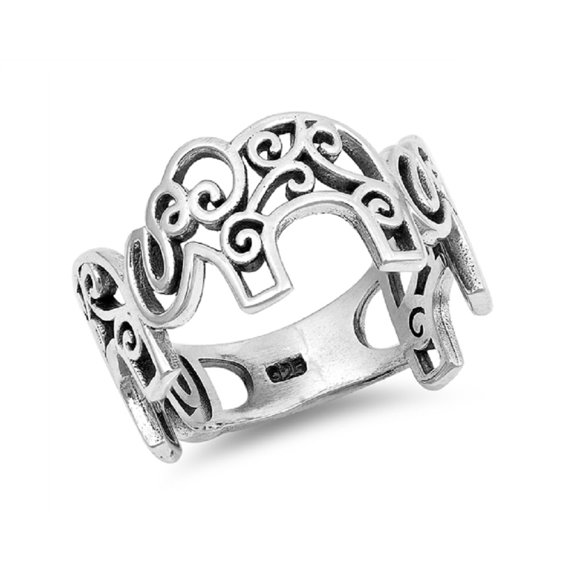 Sterling Silver Filigree Elephant Band Ring