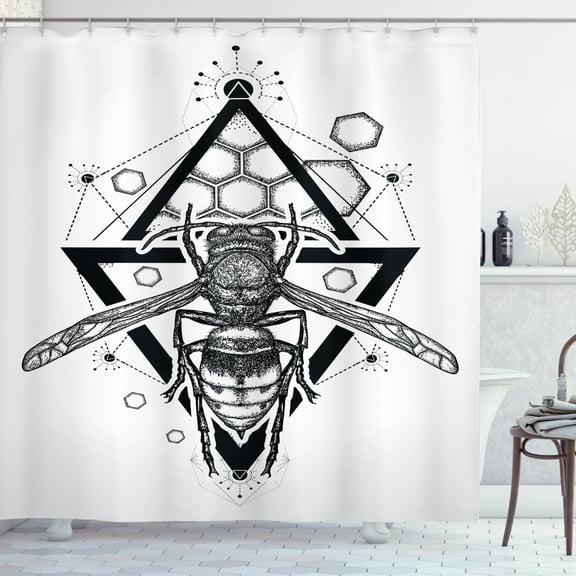 Ambesonne Queen Bee Shower Curtain, Beehive Pattern Bug, 69"Wx84"L, Black White