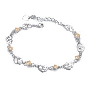 KATGI Fashion 18K White Gold Plated Heart Chain of Love Yellow Austrian Crystal Charm Bracelet