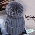 thumbnail image 1 of ITFABS Ladies Knitted Woolen Cap Solid Color Furry Ball Thick Stylish Hat, 1 of 1