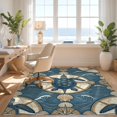 thumbnail image 3 of Design&I 9'x12' Washable Area Rug Sleek Flatweave Pet Friendly Round Ocean Map Nautical Compass Motif Themed Turtle Vintage Refined Structured for Master Suite, Under Bed, 3 of 7