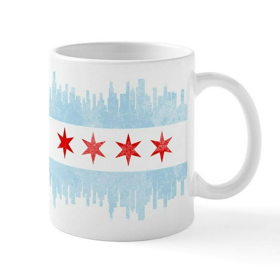 CafePress - Chicago Skyline Flag Mugs - 11 oz Ceramic Mug - Novelty Coffee Tea Cup