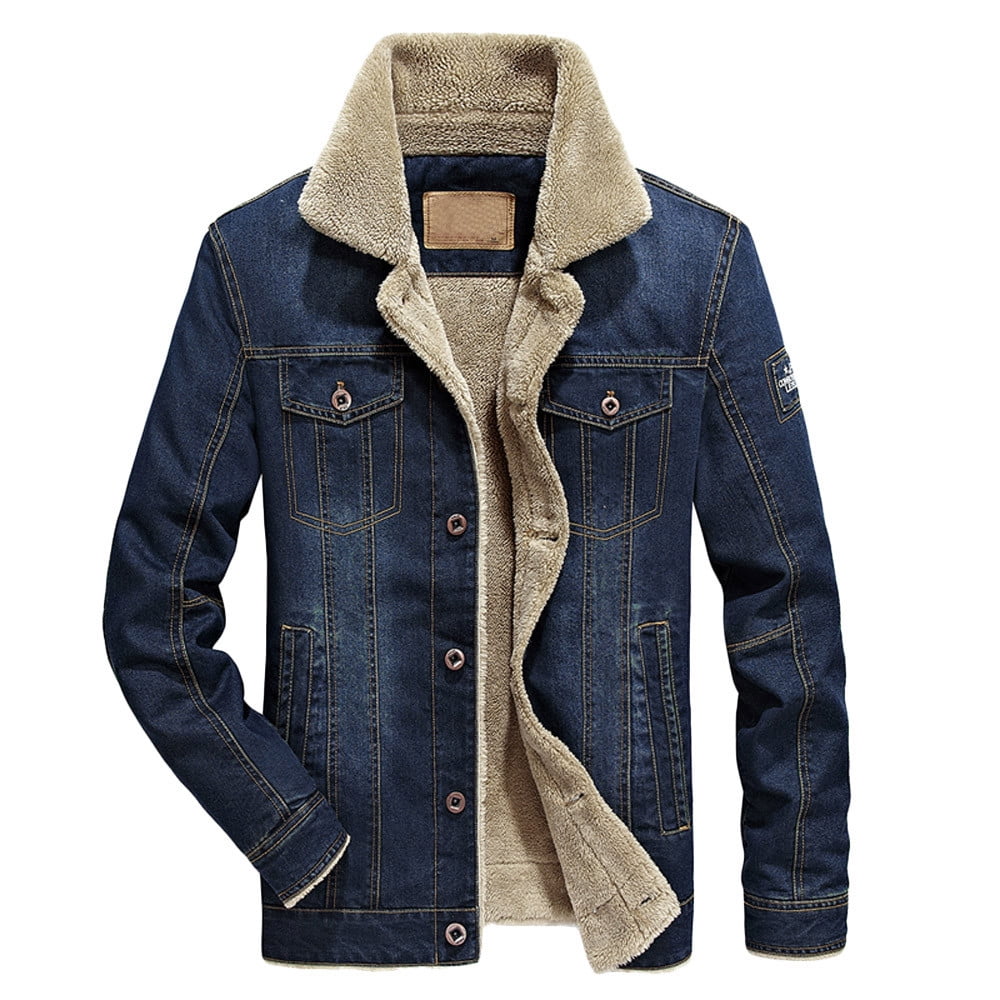 Fashion Men's Autumn Winter Pocket Button Flick Denim Hooded Jacket Top Coat