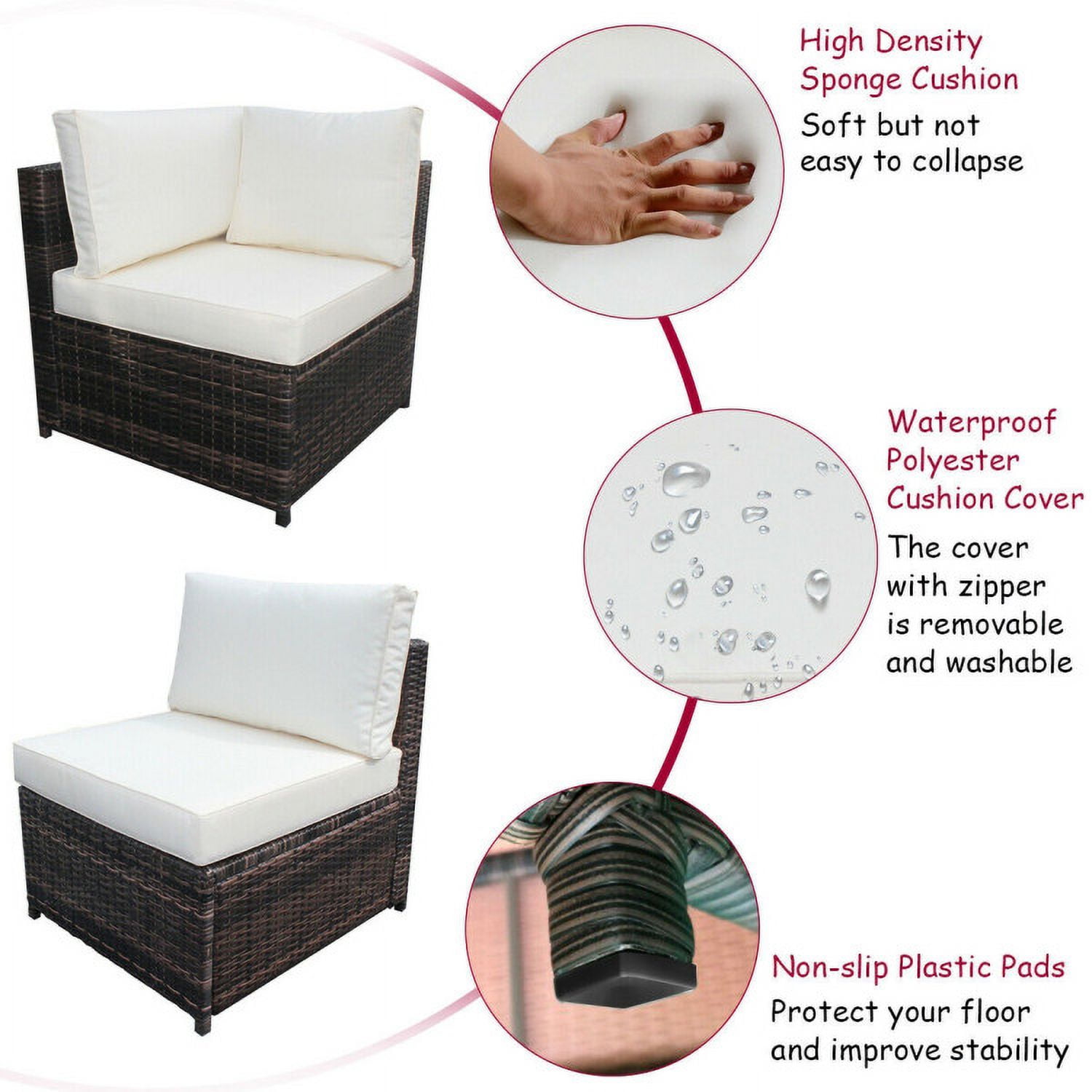 Aimee Lii 6 Piece Wicker Patio Sectional Sofa Set with Tempered Glass Coffee Table, Outdoor Deck Furniture, White