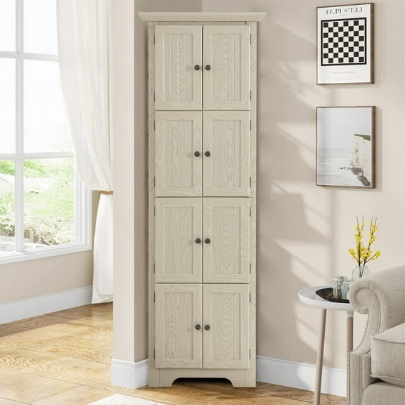 MDQMD 72'' Tall White Corner Storage Cabinet with Doors for Living Room,4 Tier Wood Pantry Cabinet for Kitchen,Freestanding Cabinet for Bathroom