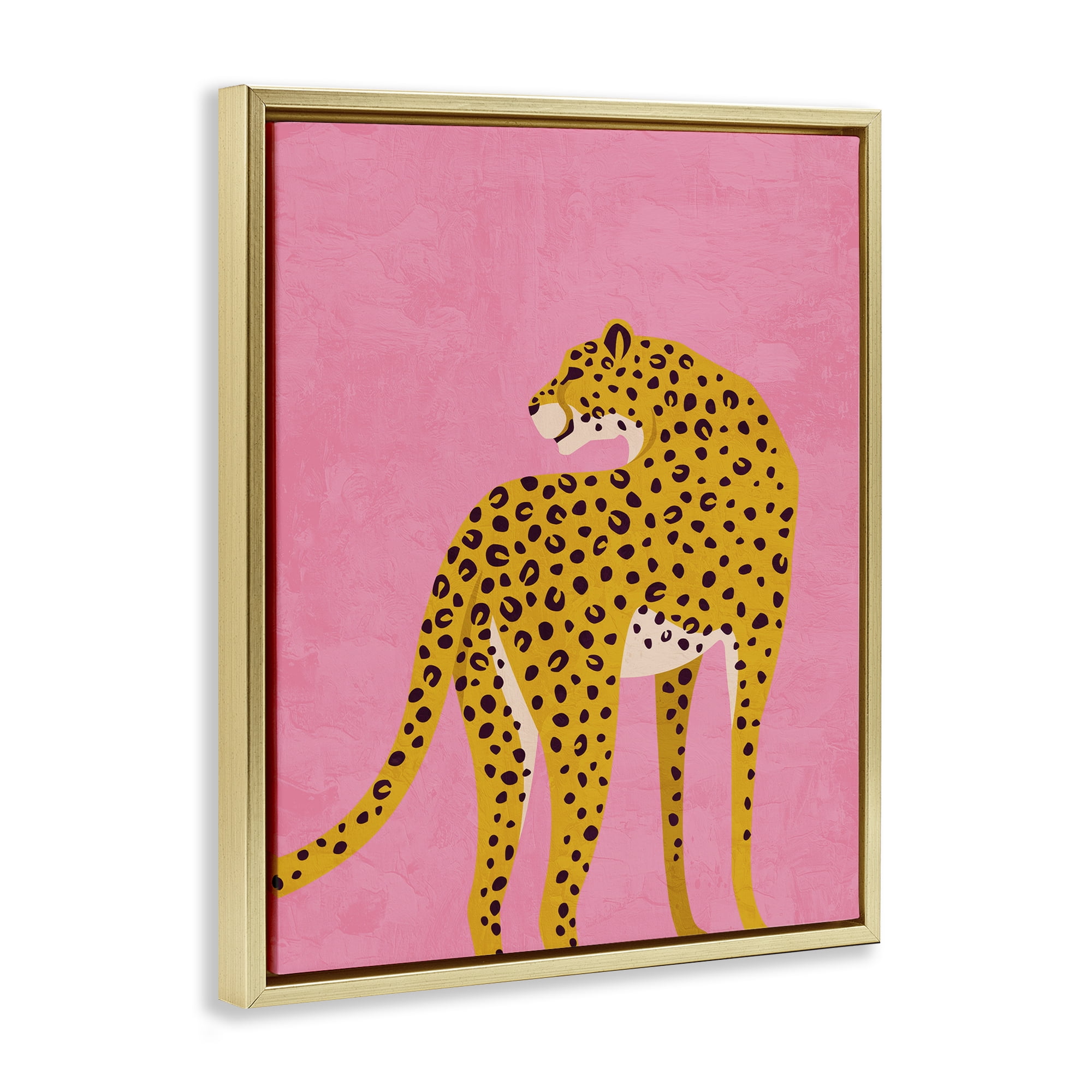Stupell Industries Leopard on Pink Serenade Gold Framed Floater Canvas Wall Art, design by Kim Allen