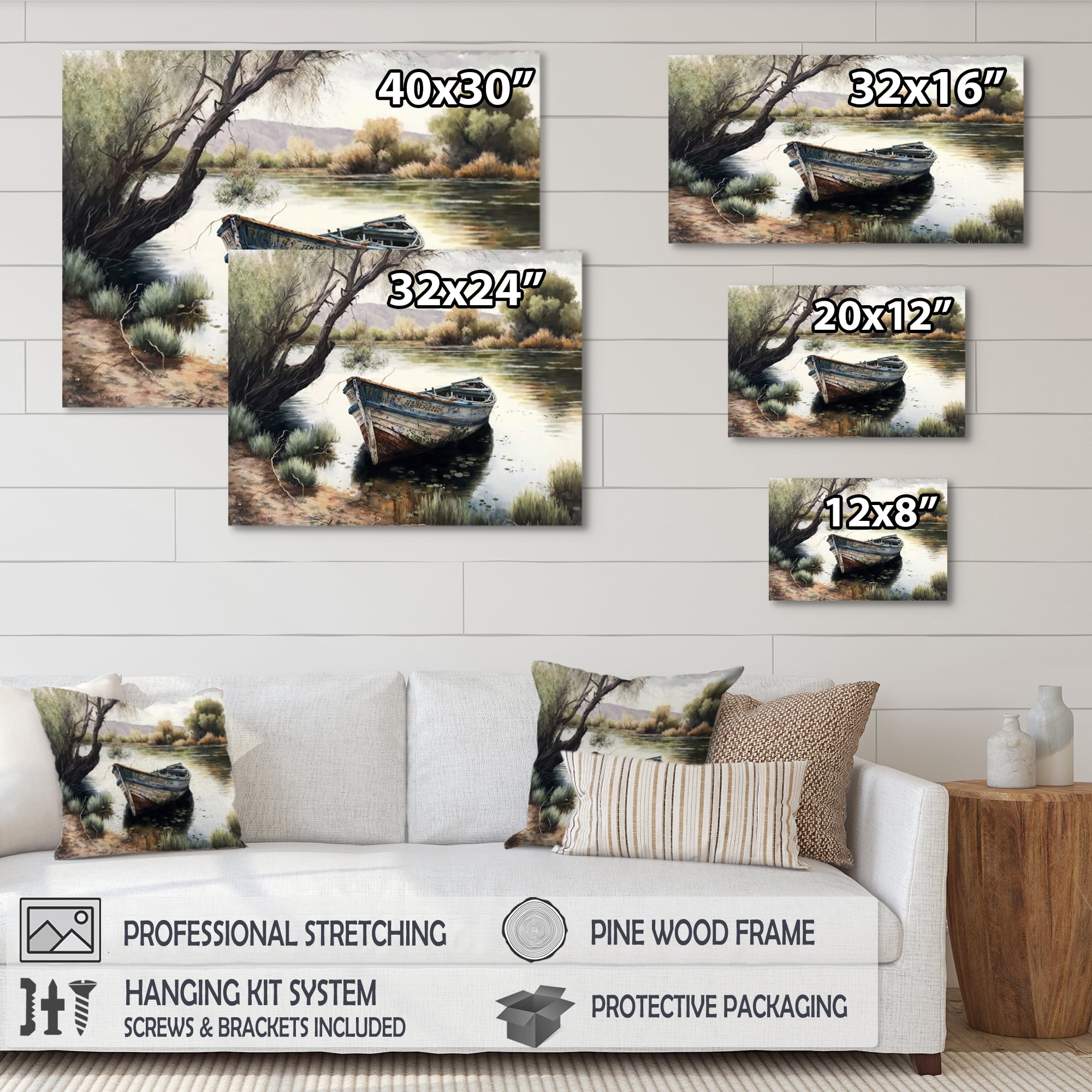 Designart Fishing Boat In The River Canvas Wall Art