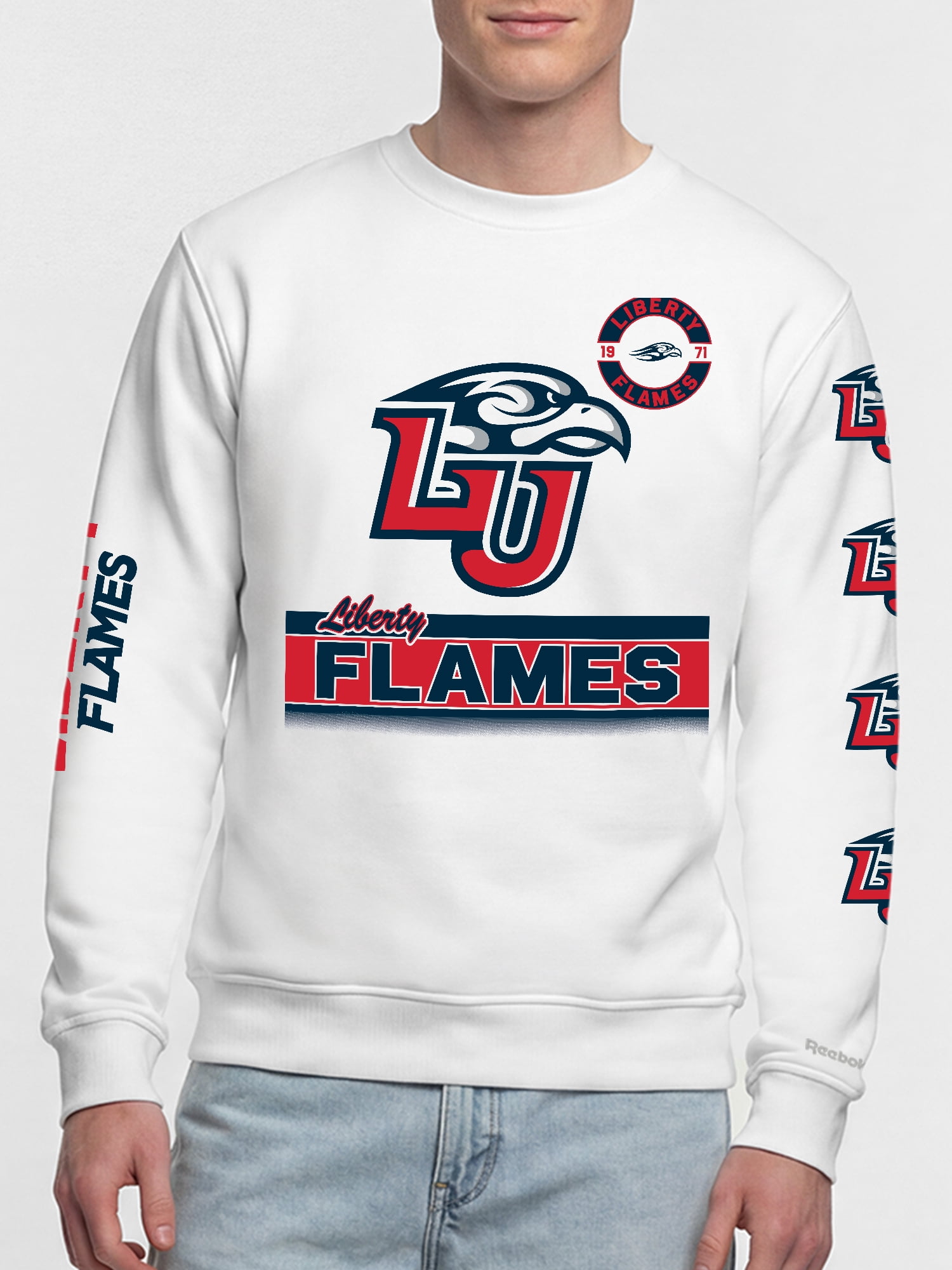 Liberty Flames Reebok Mens White Crew Sweatshirt