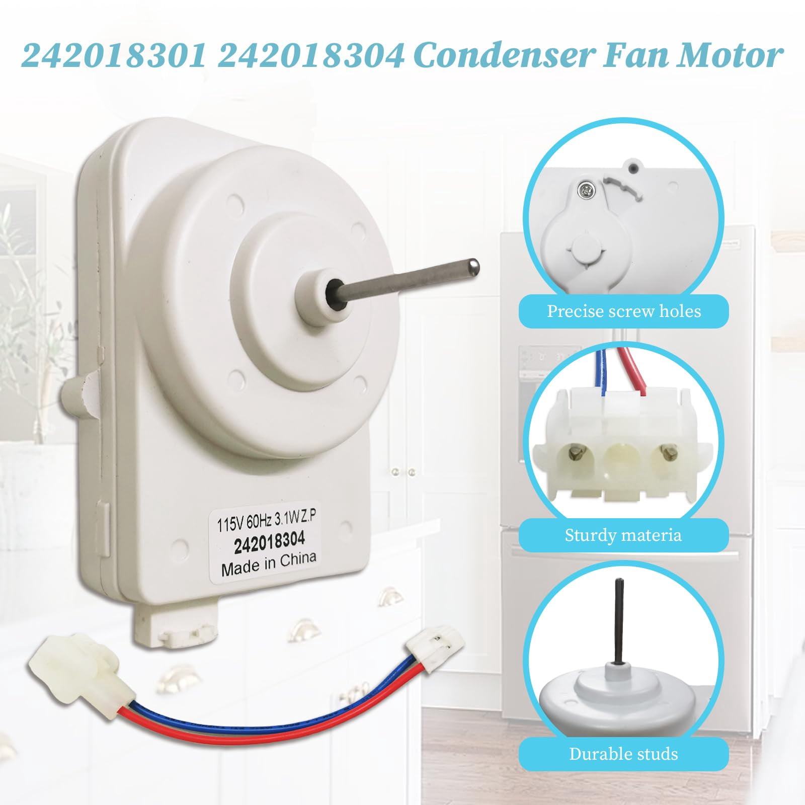 242018304 242018301 Refrigerator Condenser Fan Motor Replace 297279502 AP6891872 PS12728810 FFHS2622MBA Compatible with Frigidaire Kenmore Crosley Electrolux