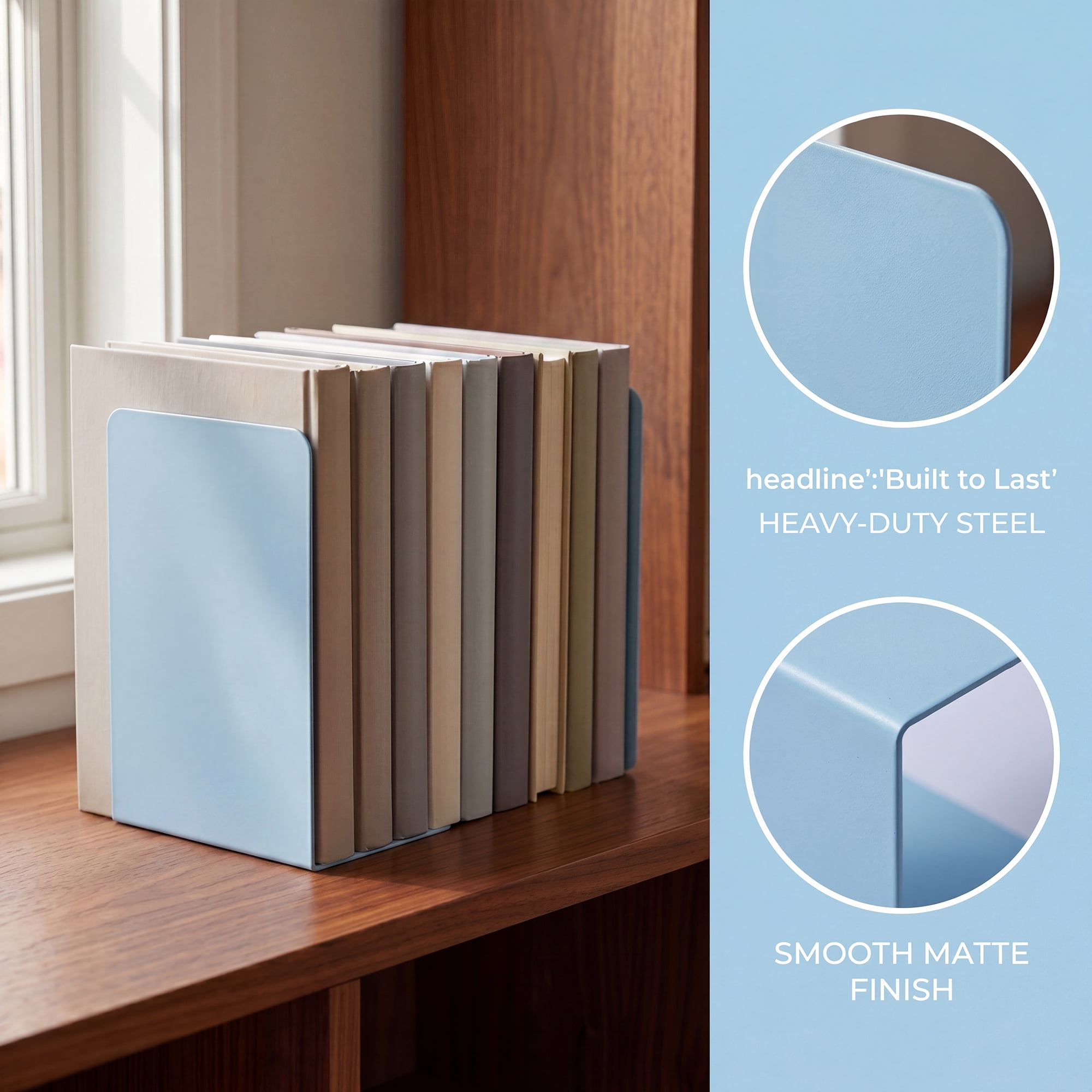Unique Bargains Expandable L-Shaped Bookends with Compartments Home 2 Pcs Qingshan Blue 5.2"L x 4.1"W x 7.7"H