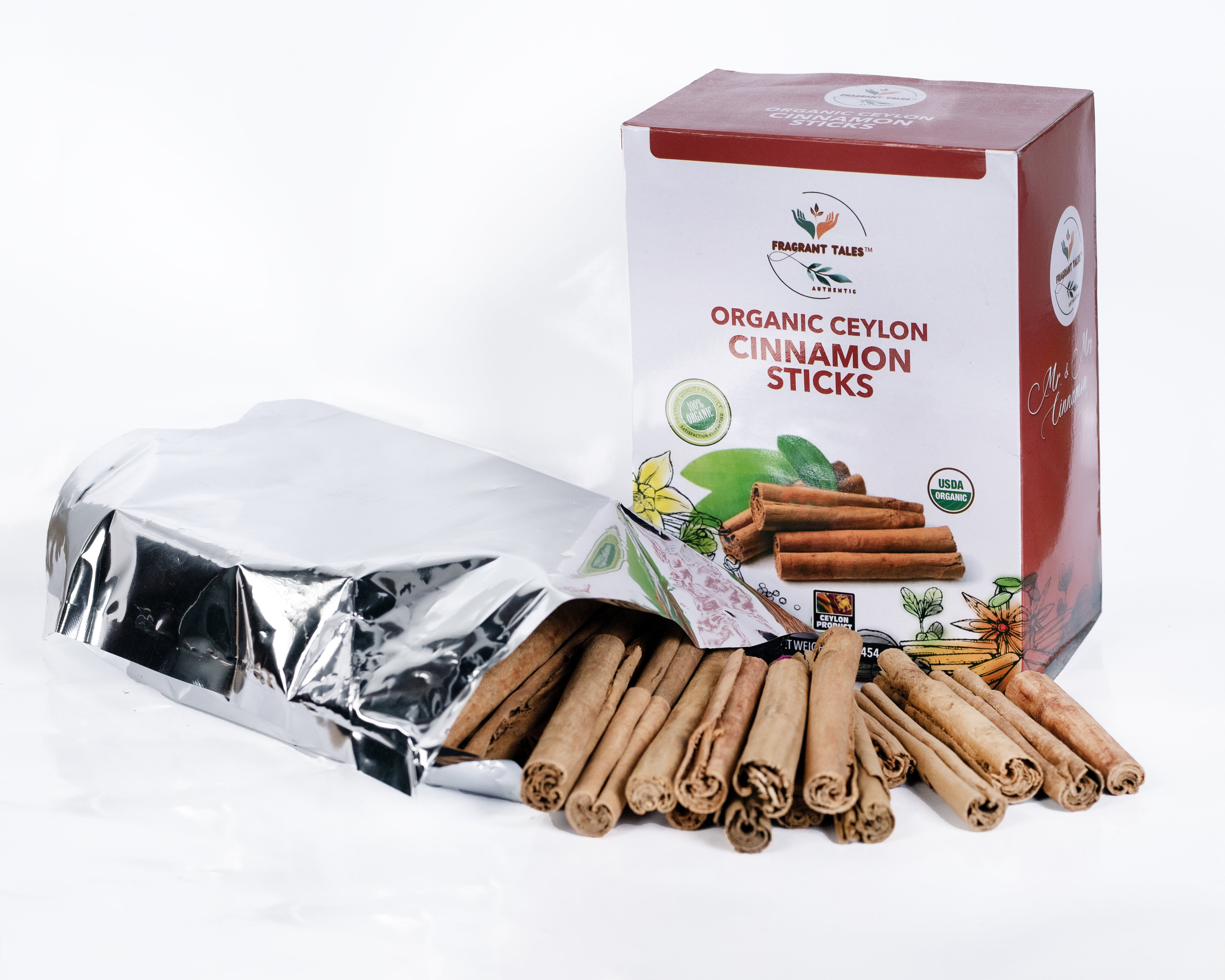Fragrant Tales Organic Ceylon Cinnamon Sticks - 1 lb (454g), USDA Certified, Non-GMO, True Cinnamon