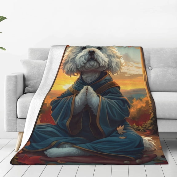 Vsdgher Sunset Meditating Bichon Frise Ultra-Soft Micro flannel Blanket Throw Blankets for Couch Sofa, Bed (4 sizes)-80"x60"